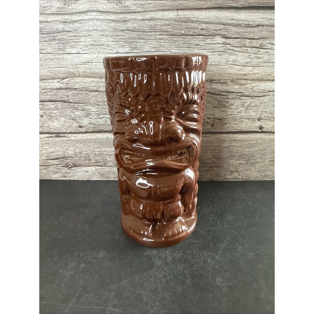 Tiki Mug Cup 2017 KC Hawaii Brown Glaze Aloha Home Bar Barware Ceramic